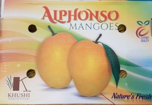 Khushi Alphonso Sweet Mango, 3-5pcs, (1.2-1.5kg), 1karton