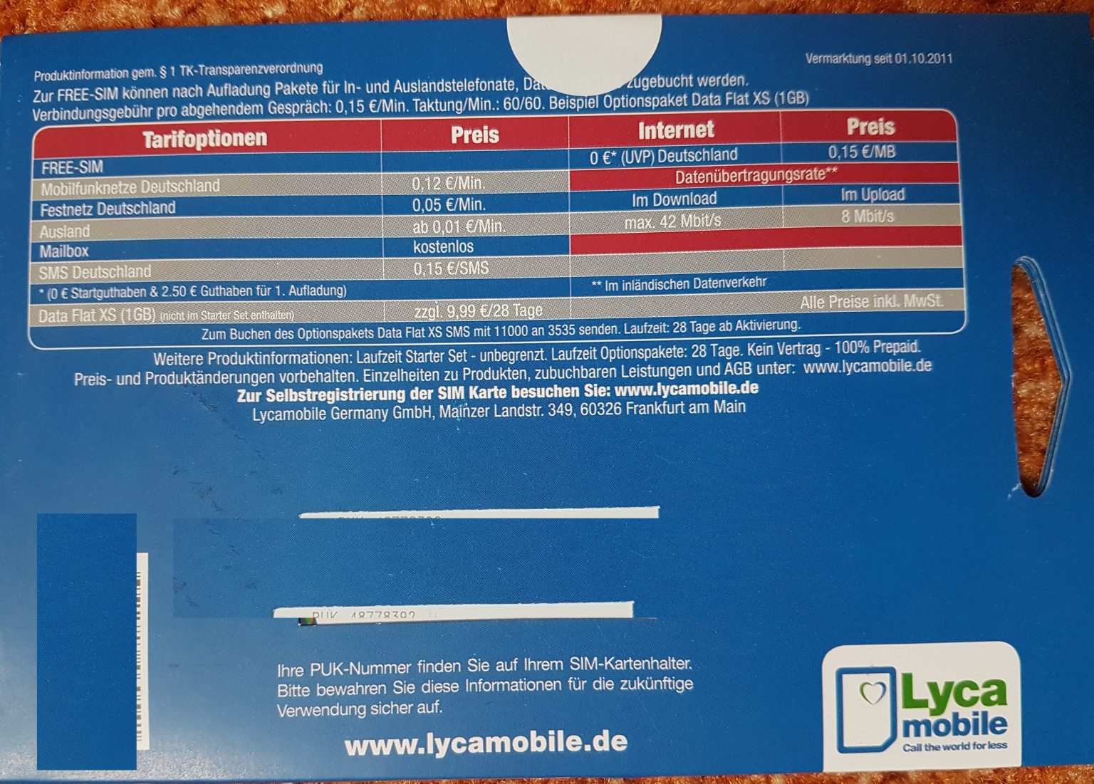 Lyca mobile sim card, micronanostandard, 2.50€.(Free) Tukwila Online Desi Grocery Store in